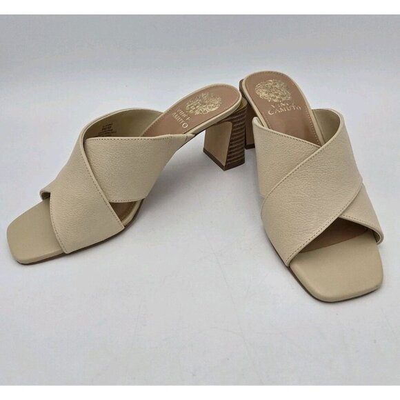 Vince Camuto Women VC Hemila Square Toe Crossover High Heel Sandals Ivory Gold 9 - Picture 1 of 11